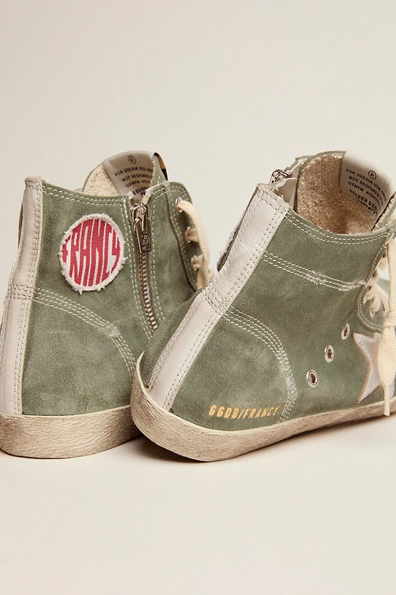 Francy green suede with silver metallic leather star