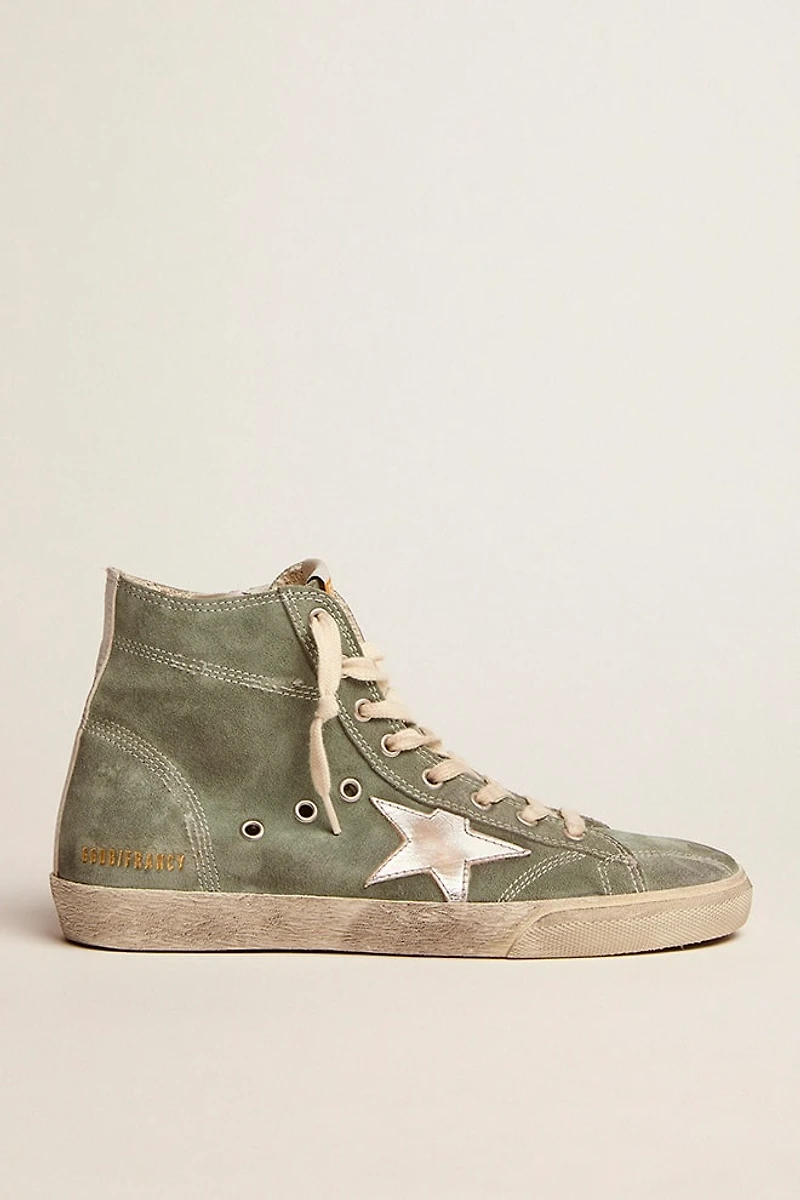 Francy green suede with silver metallic leather star