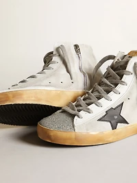 Women’s Francy white suede with black leather star and silver Swarovski crystal tongue