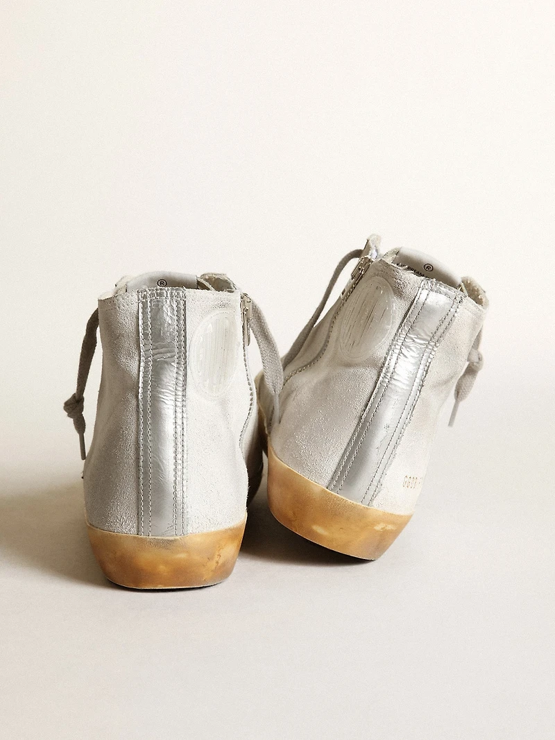 Women’s Francy white suede with black leather star and silver Swarovski crystal tongue