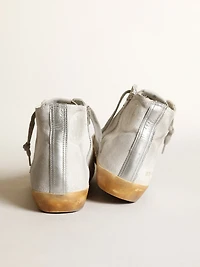 Women’s Francy white suede with black leather star and silver Swarovski crystal tongue