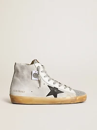 Women’s Francy white suede with black leather star and silver Swarovski crystal tongue