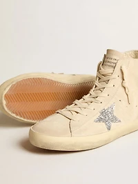 Women's Francy beige suede with silver glitter star