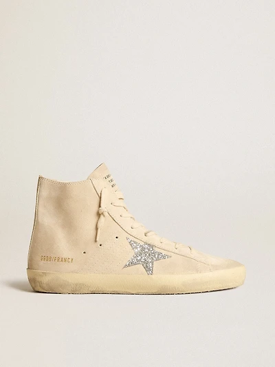 Women's Francy beige suede with silver glitter star