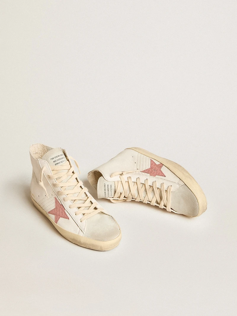 Francy cream nappa with pink crocodile-print leather star