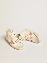 Francy cream nappa with pink crocodile-print leather star