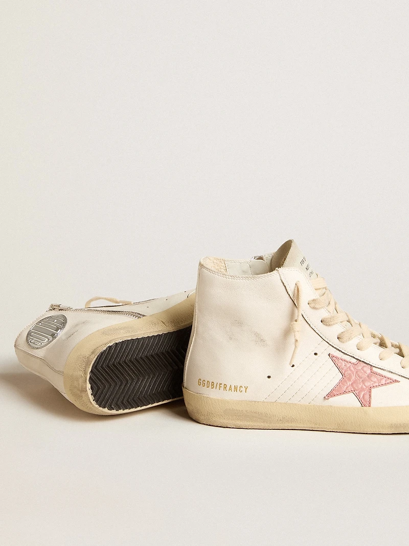 Francy cream nappa with pink crocodile-print leather star