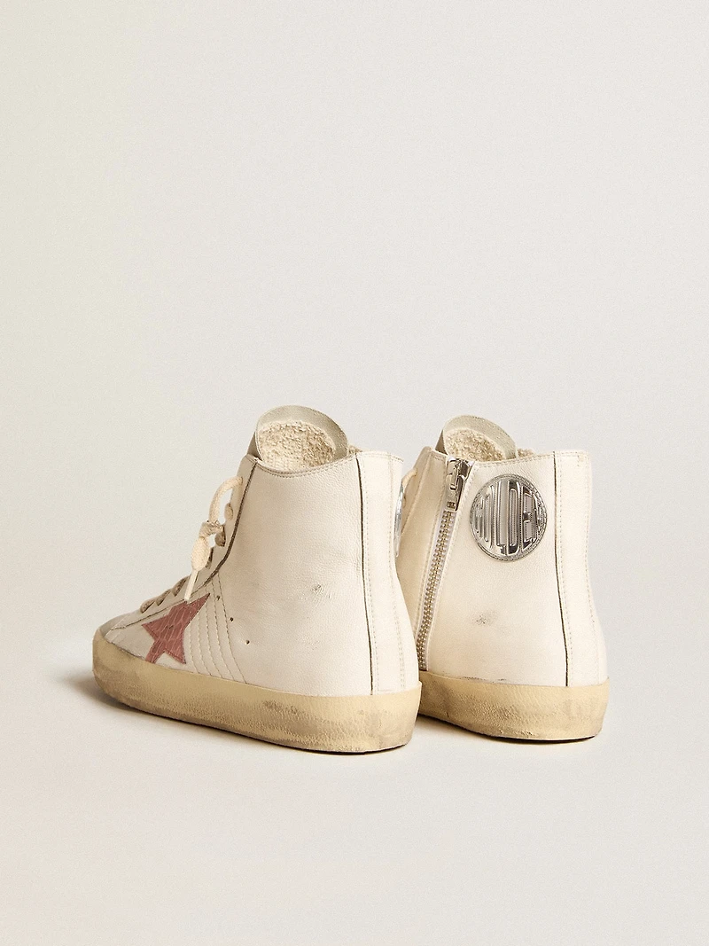 Francy cream nappa with pink crocodile-print leather star