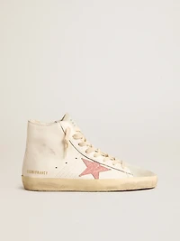 Francy cream nappa with pink crocodile-print leather star