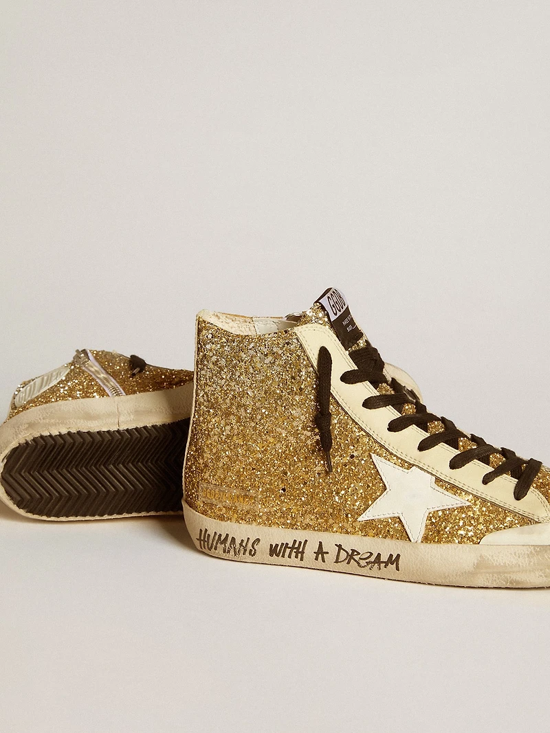 Francy Penstar in gold glitter with white leather star