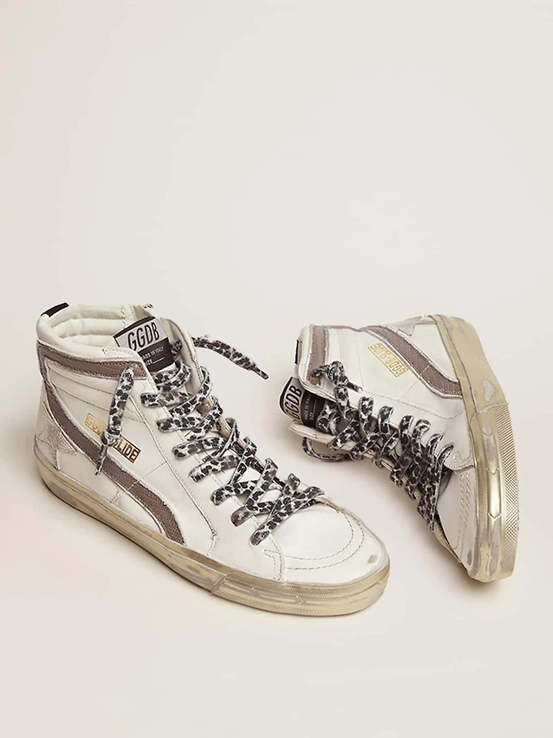 Women's Slide with star white suede and leather flash