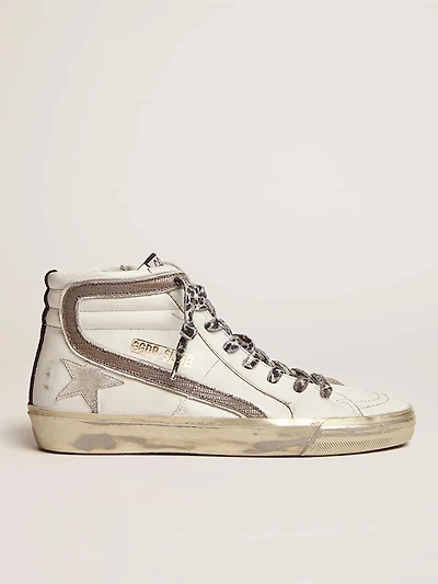 Women's Slide with star white suede and leather flash