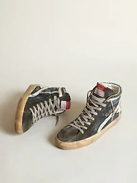 Slide midnight-blue denim with white leather star