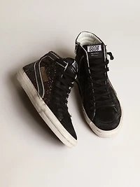Slide brown glitter with black leather star and flash