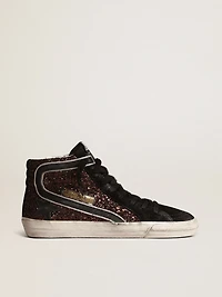 Slide brown glitter with black leather star and flash