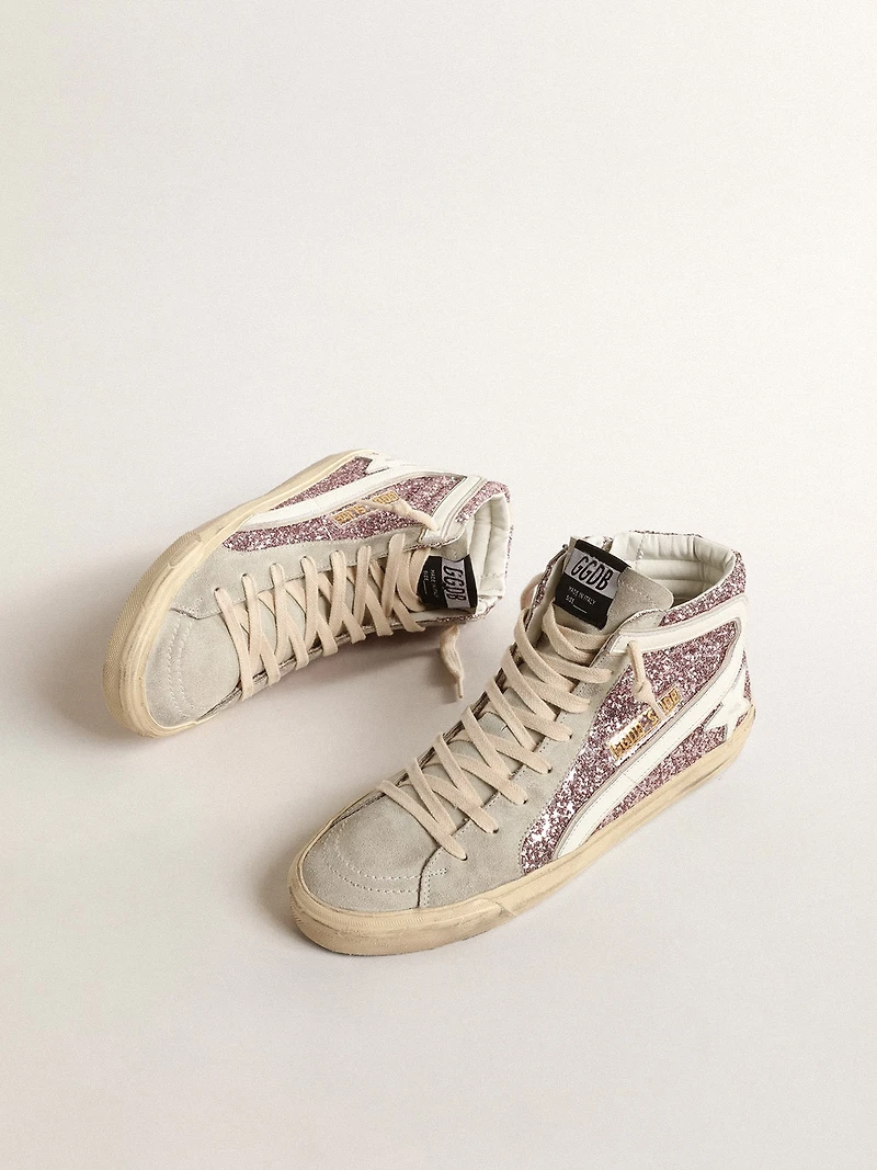 Slide lilac glitter with white leather star and flash