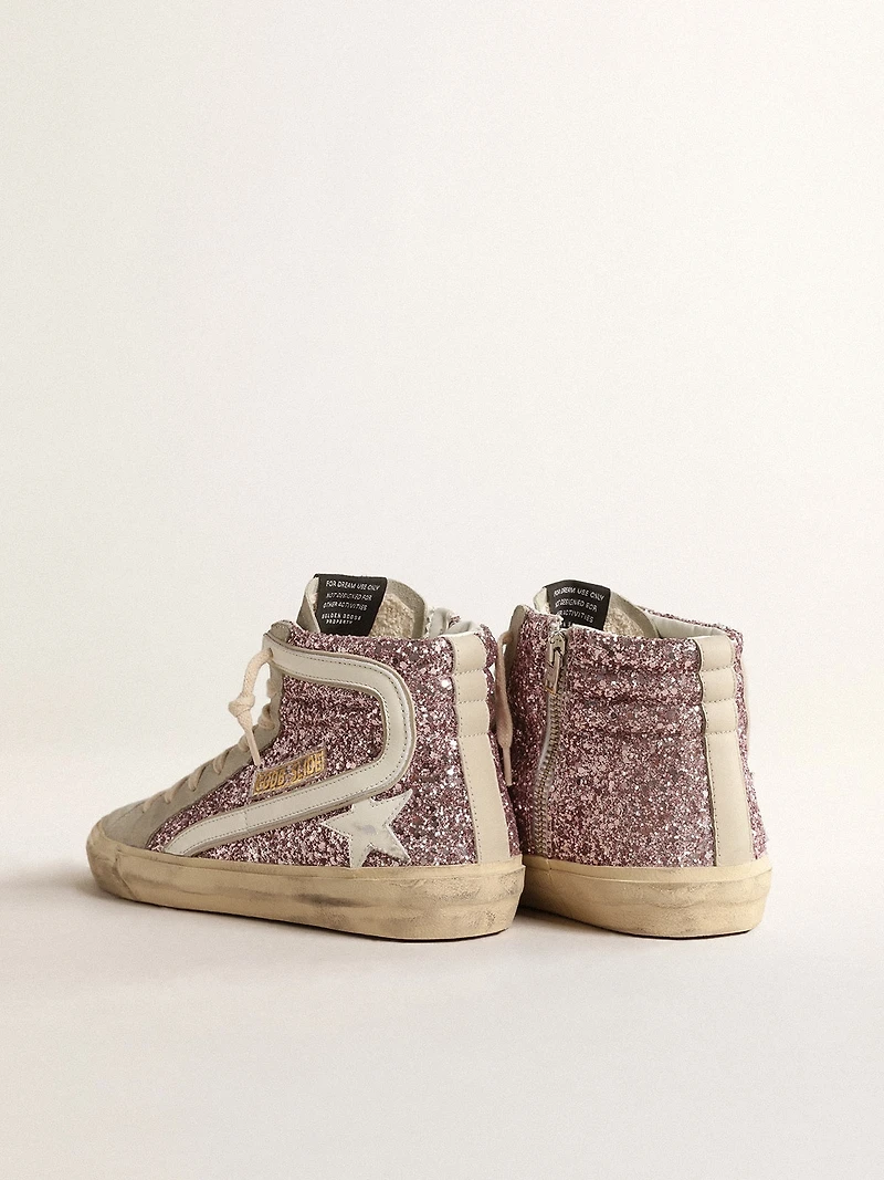 Slide lilac glitter with white leather star and flash