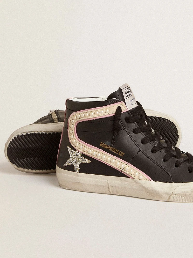 Slide LTD with platinum glitter star and suede flash pearls