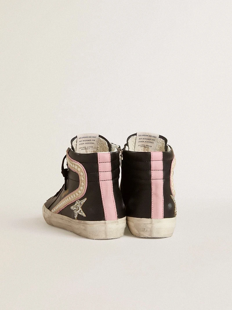 Slide LTD with platinum glitter star and suede flash pearls