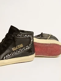 Slide leather with black star and Swarovski crystal flash