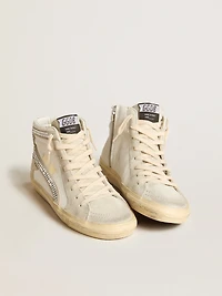 Slide with nude leather star and suede Swarovski crystal flash