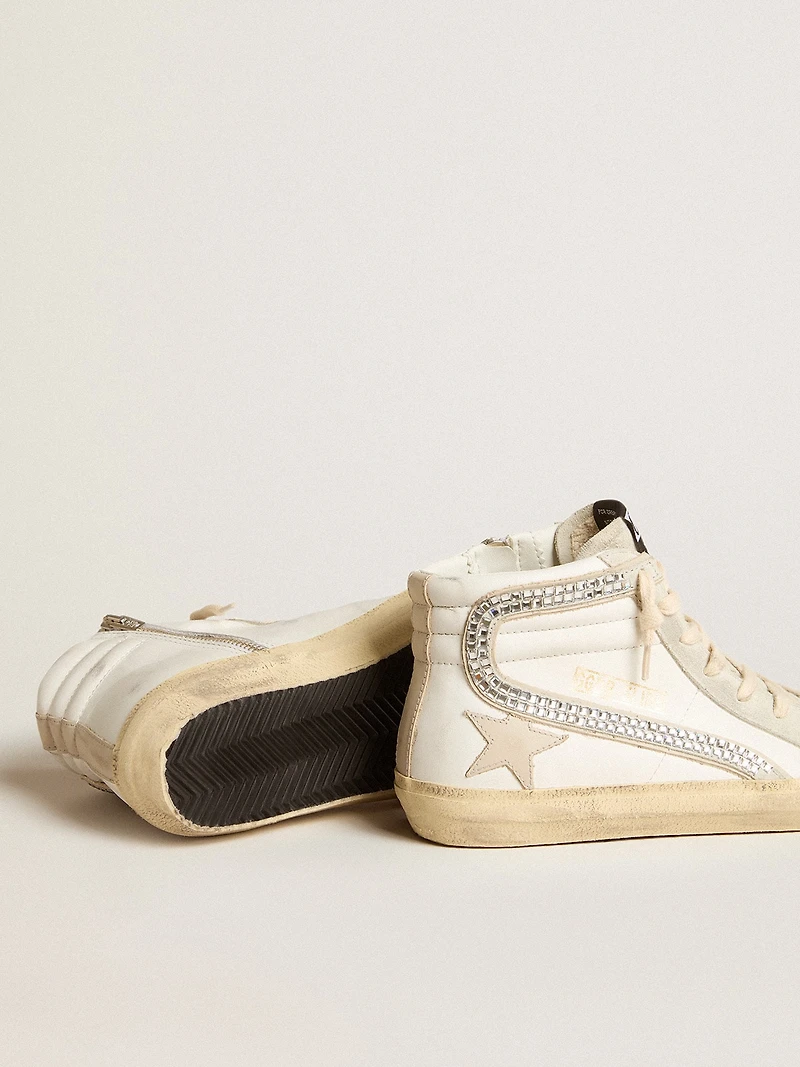 Slide with nude leather star and suede Swarovski crystal flash