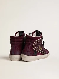 Women's Slide black cherry glitter and suede with leather star metallic flash