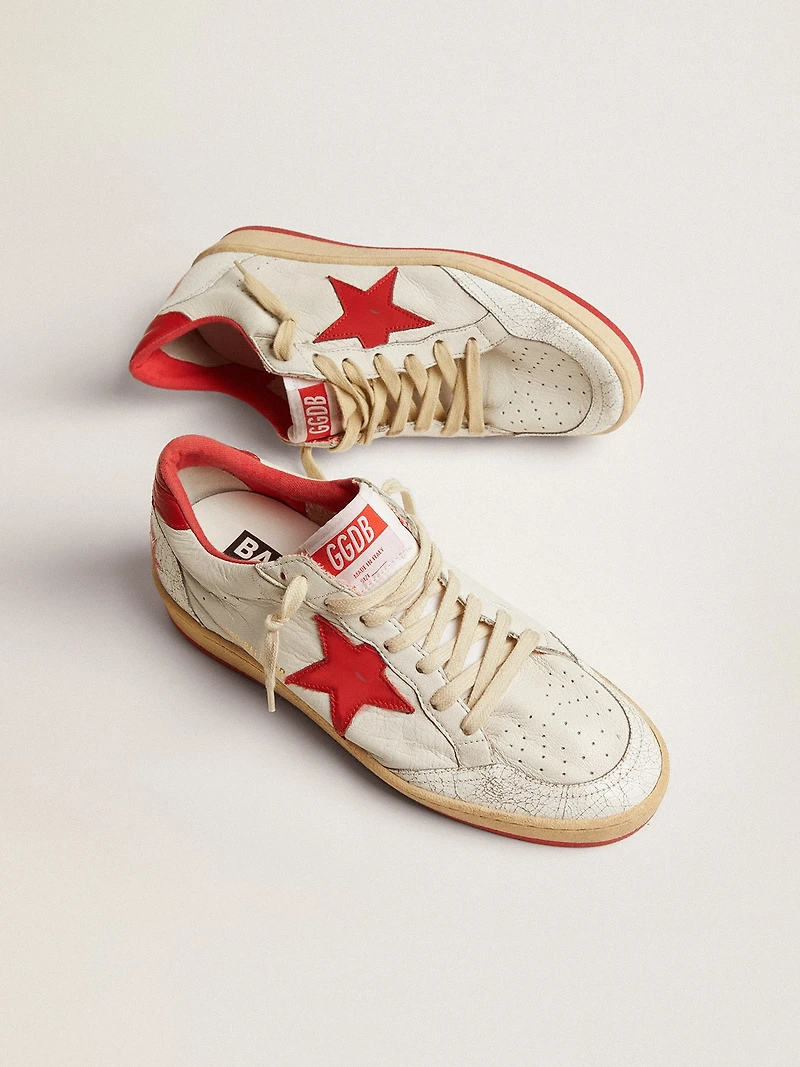 Women's Ball star white leather with red and heel tab