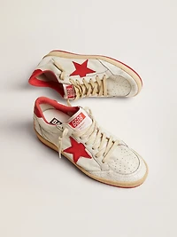 Women's Ball star white leather with red and heel tab