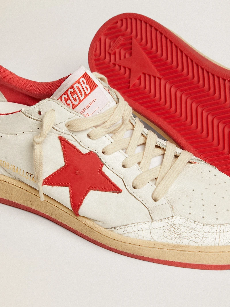 Women's Ball star white leather with red and heel tab