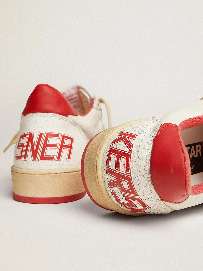 Women's Ball star white leather with red and heel tab