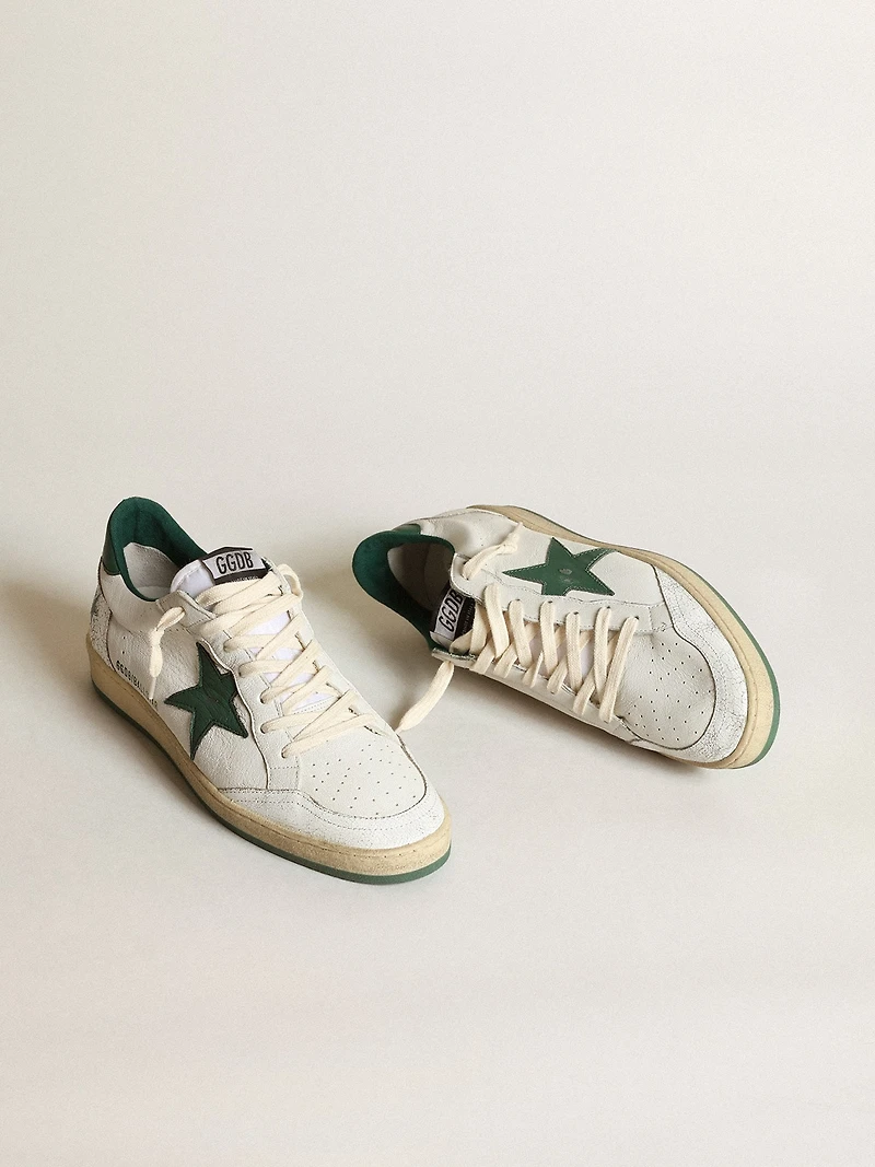 Women's Ball star white nappa leather with green and heel tab