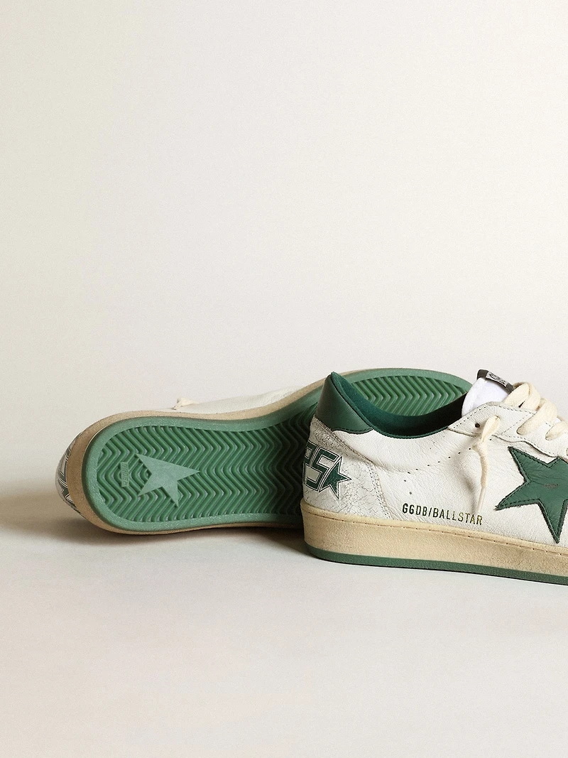 Women's Ball star white nappa leather with green and heel tab
