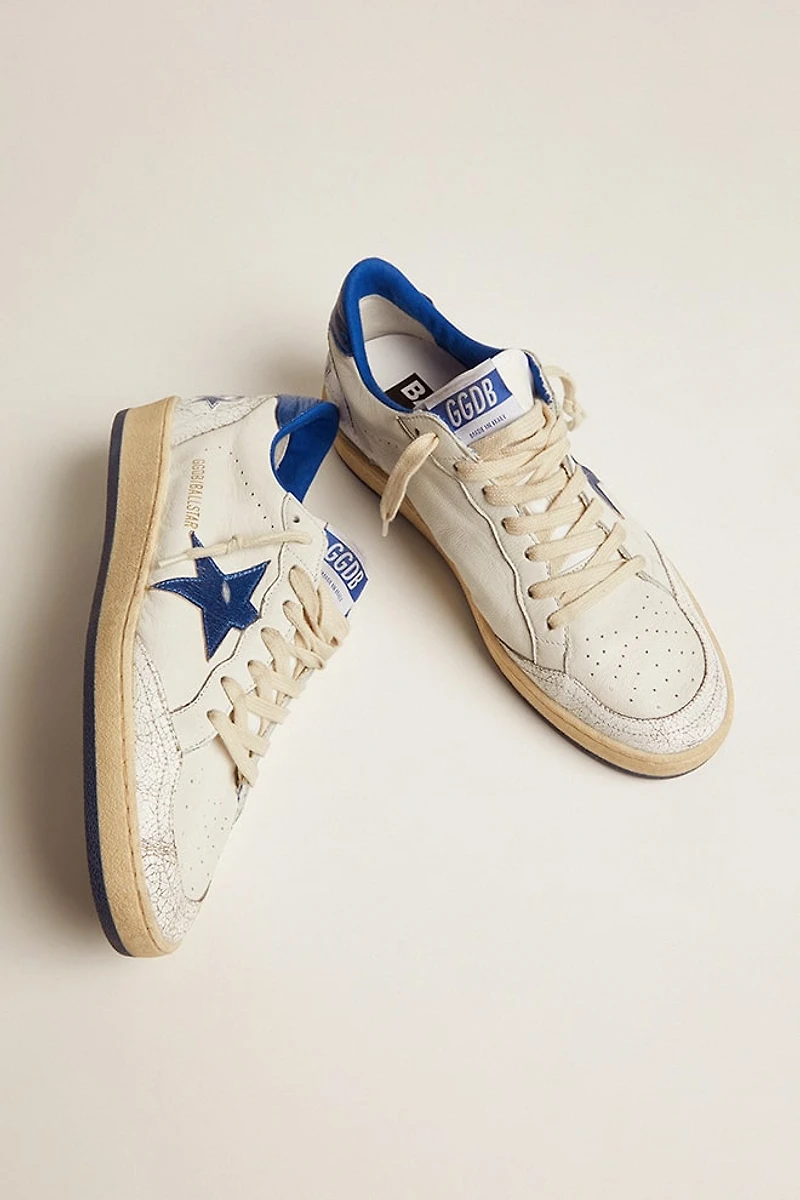 Women's Ball star white nappa with bright blue metallic leather and heel tab