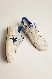 Women's Ball star white nappa with bright blue metallic leather and heel tab