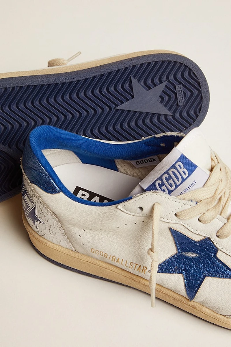 Women's Ball star white nappa with bright blue metallic leather and heel tab