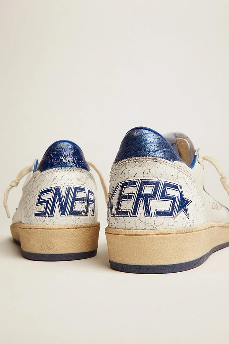 Women's Ball star white nappa with bright blue metallic leather and heel tab