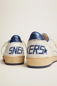 Women's Ball star white nappa with bright blue metallic leather and heel tab