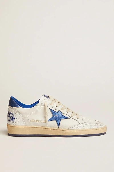 Women's Ball star white nappa with bright blue metallic leather and heel tab