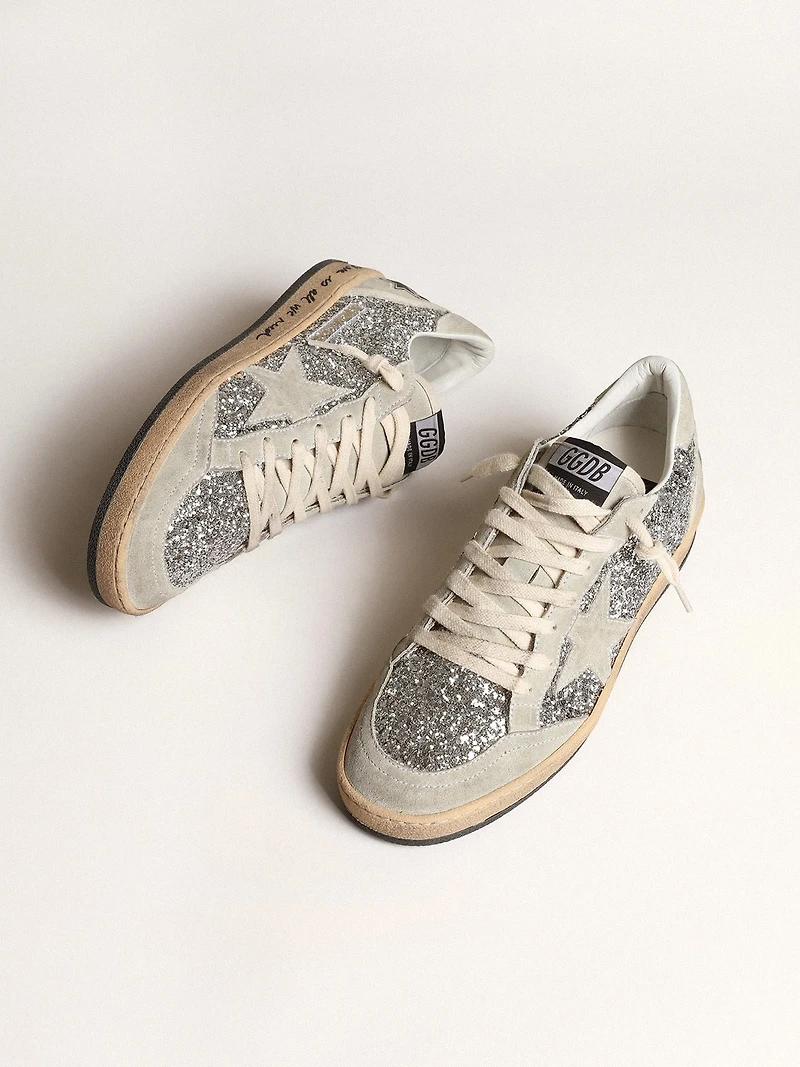 Women’s Ball Star silver glitter with ice-gray suede inserts