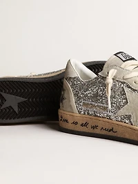 Women’s Ball Star silver glitter with ice-gray suede inserts