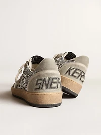 Women’s Ball Star silver glitter with ice-gray suede inserts