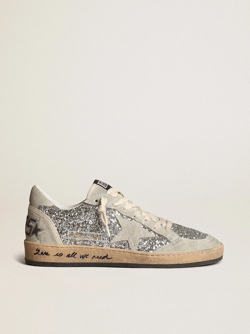 Women’s Ball Star silver glitter with ice-gray suede inserts