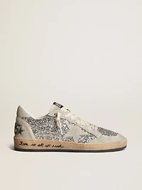 Women’s Ball Star silver glitter with ice-gray suede inserts