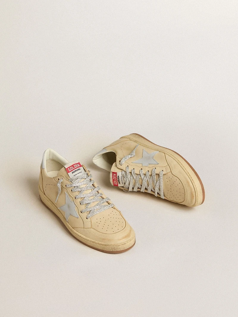 Women's Ball star LTD cream-colored leather with light gray and heel tab