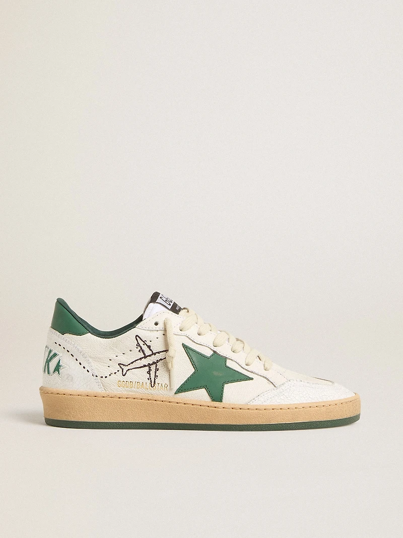 Women's Ball star Wishes white nappa leather with green and heel tab