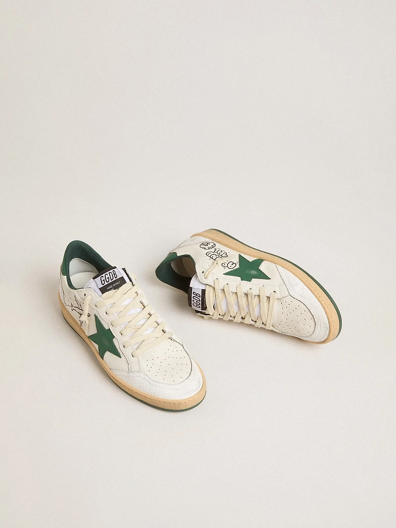 Women's Ball star Wishes white nappa leather with green and heel tab