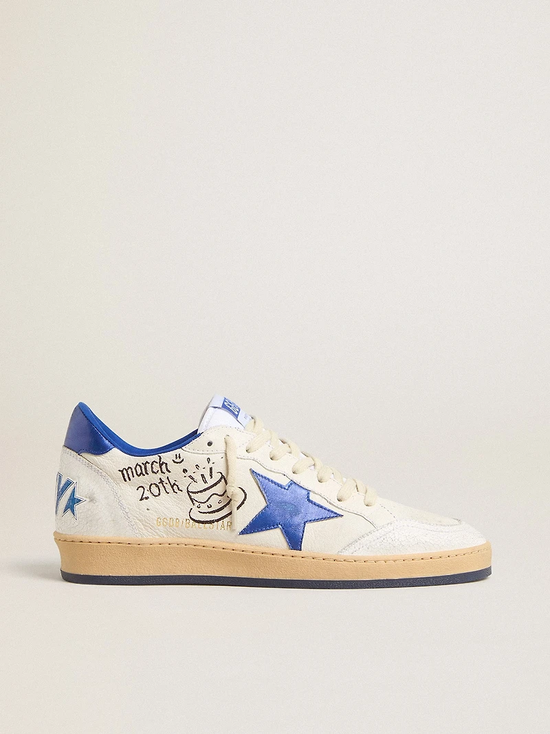 Women’s Ball star Wishes white nappa leather with bright blue and heel tab
