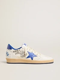 Women’s Ball star Wishes white nappa leather with bright blue and heel tab
