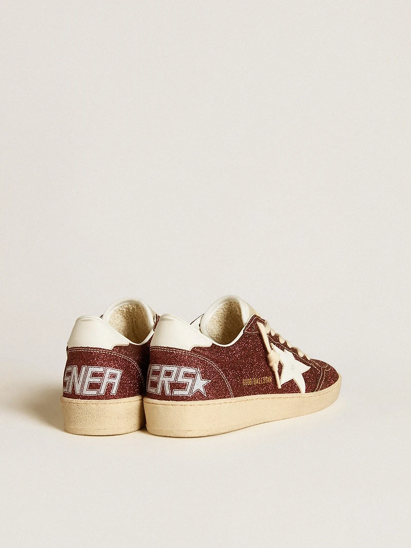 Ball star burgundy glitter with white leather and heel tab